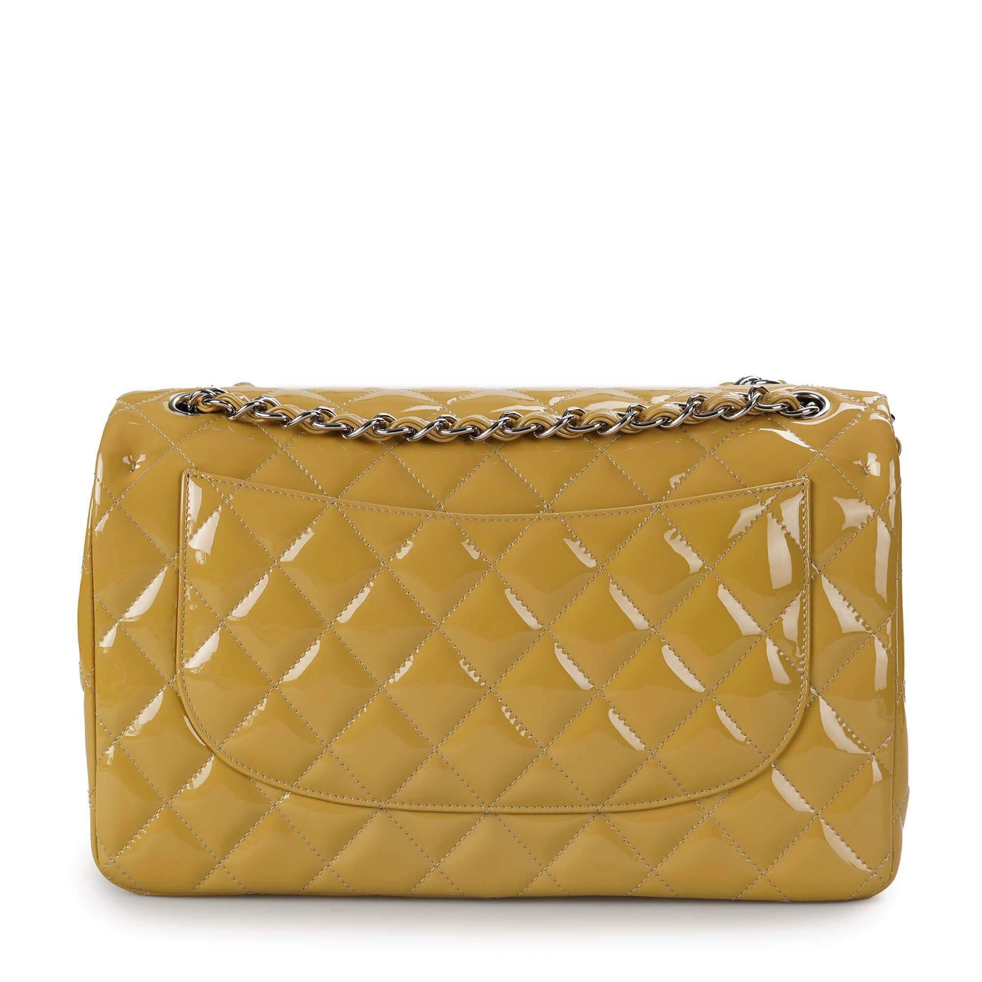 Chanel - Beige Quilted Patent Leather Double Flap Jumbo Bag